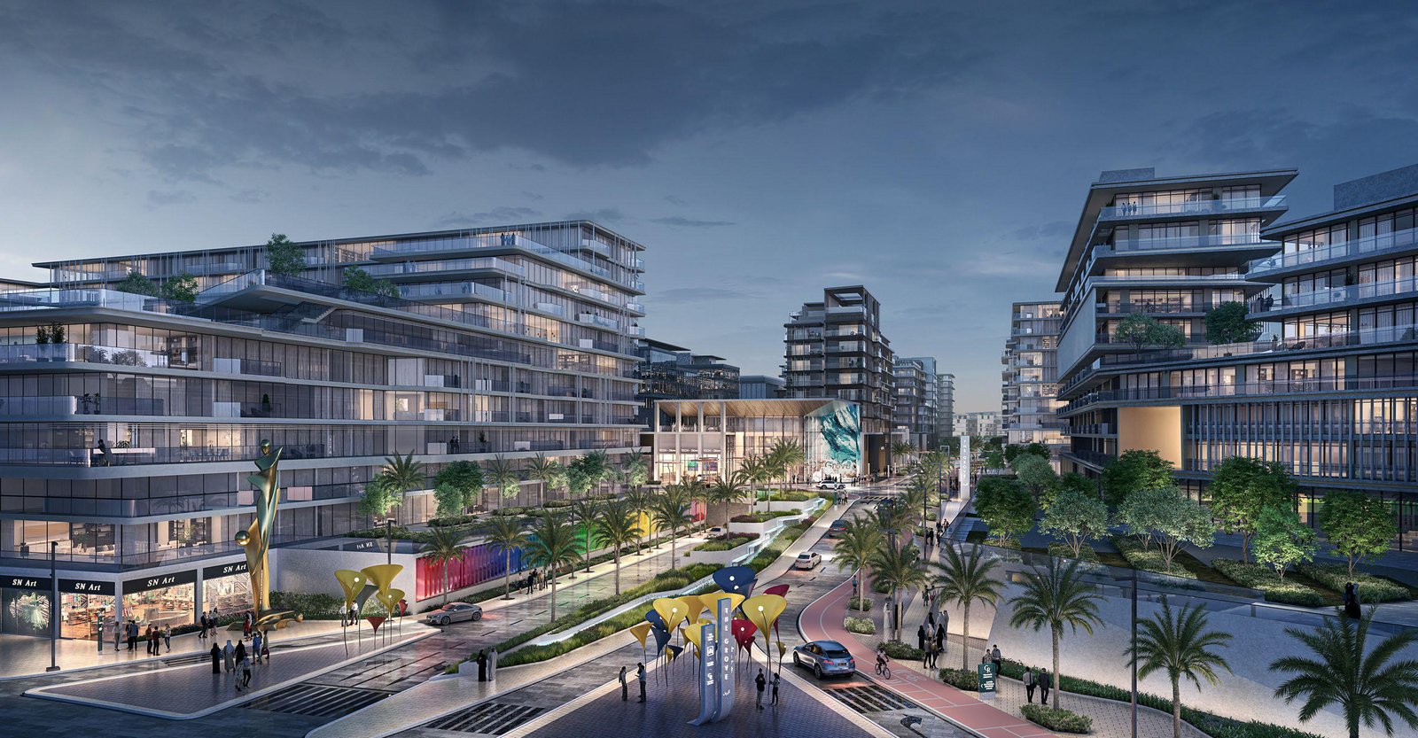 Modern building facade and premium contemporary architecture of Grove Uptown Views luxury residences in Saadiyat Island Abu Dhabi