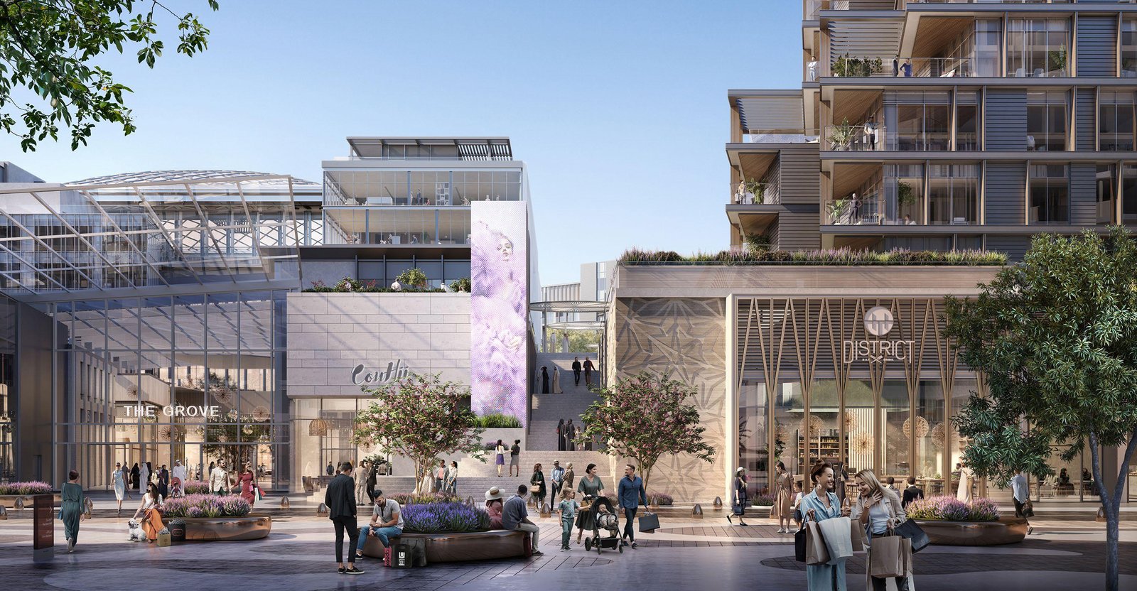 State of the art wellness gymnasium and rooftop fitness facility overlooking Saadiyat Cultural District at Grove Uptown Views.